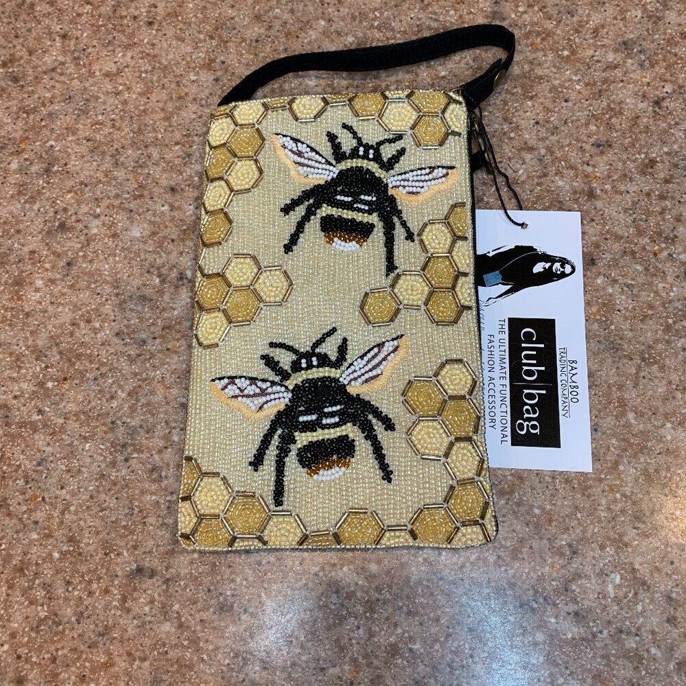 The Bamboo Trading Company Honey Bee beaded Club Bag NWT